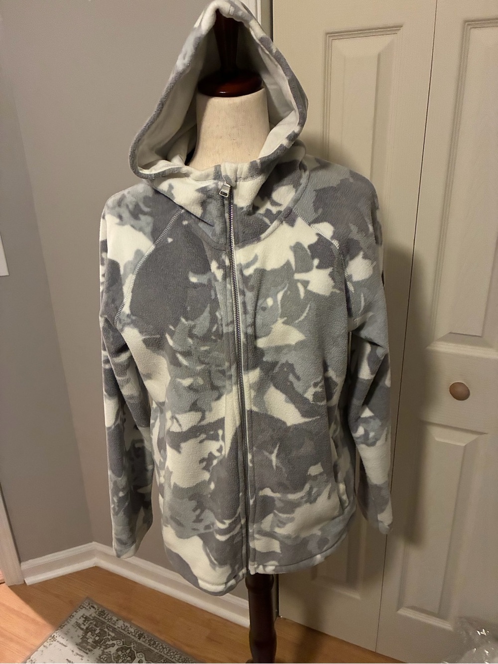 Calvin Klein Performance Gray & White Hooded Fleece Zip Jacket